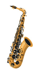 Naklejka premium Golden Brass Saxophone Musical Instrument Isolated on White Background.