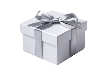 Obraz premium White gift box with silver ribbon and bow (2)