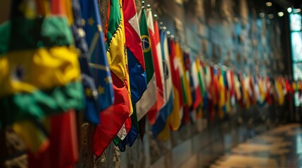 Vibrant international flags showcasing global business opportunities and unity among nations