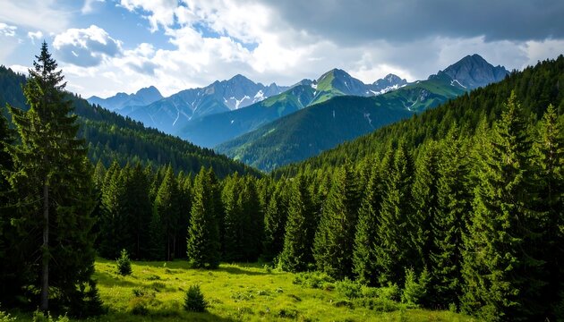 Lush valley nestled in mountains