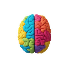 A colorful, stylized brain.  A top-down view of a brain model, rendered in vibrant, multicolored plasticine or clay.  Distinct sections are painted in hues of the rainbow.