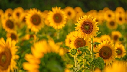 Golden sunflowers bask in sunset light