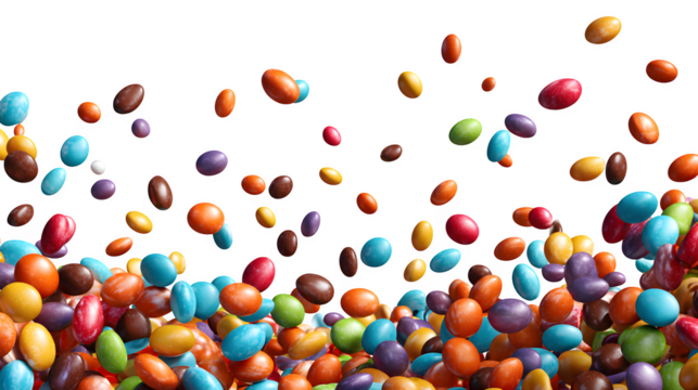 HD realistic colorful round candy falling isolated on white or white png