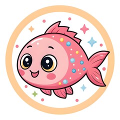 Obraz premium Adorable Chibi Baby Nightfish Fry With Sparkly Eyes And Shimmery Twinkling Candy Spots, Whimsical Pastel Underwater Cartoon Style, Cute Kawaii Fantasy Fish Character