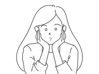 頬に手　女性　イラスト