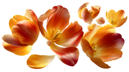 HD realistic tulip petals in orange and yellow isolated on white png