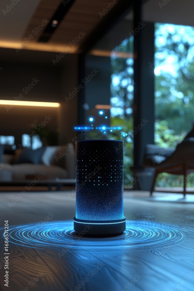 Aufkleber modern ai smart device glowing in a high-tech home setting