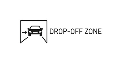 A graphic of a drop off zone sign with a car and arrow on a white background with text beside it ai generated