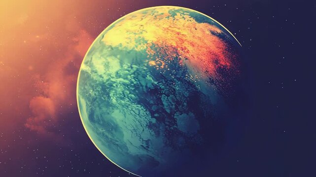 Colorful earth like planet rotating in the vastness of space