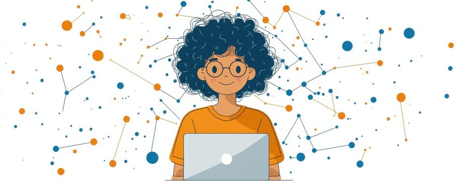 Creative illustration of a programmer surrounded by connected dots and networks