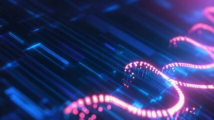 Digital dna chain flowing on futuristic circuit board - Powered by Adobe