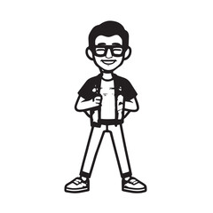 Handsome Man Black and White Illustration Vector Image Male Portrait Fashion Sketch Line Art Design