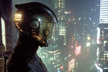 Retro futurism style portrait of person neon VR visor wear clothes inspired how people imagined future 80s 90s generative ai