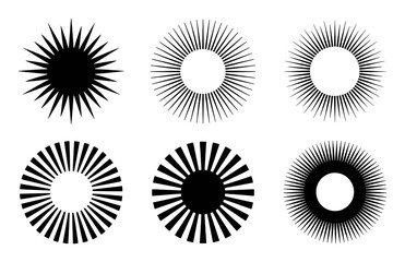 Collection of Six Black Sunburst and Starburst Graphic Elements