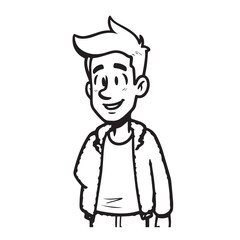 Handsome Man Black and White Illustration Vector Image Male Portrait Fashion Sketch Line Art Design	