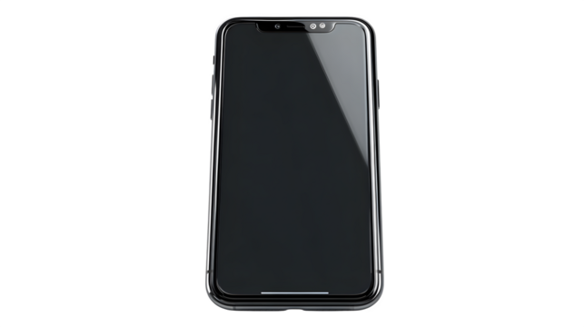 blank modern smartphone with black screen isolated on white