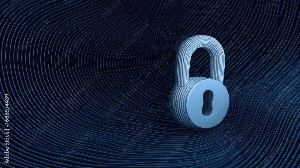 Poster a digital padlock surrounded by swirling lines representing security and protection.