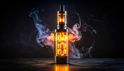 Stylish vape device with colorful lights and smoke effects on black