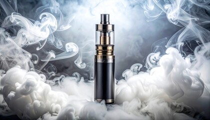 Vape Device Surrounded by Cloudy Smoke in Dramatic Lighting
