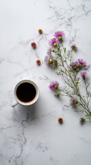 Coffee and Blooms on Marble
