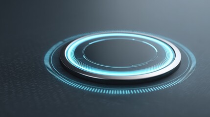 Futuristic circular interface design with glowing accents on a textured background.