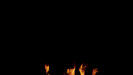 fire flames of campfire over black background, for overlay