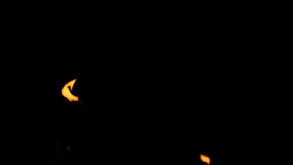 fire flames of campfire over black background, for overlay