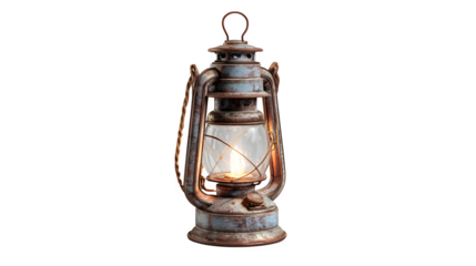 HD realistic ancient lantern lamp with metal handle isolated on white