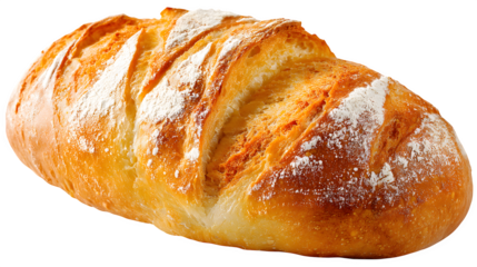 fresh rustic bread loaf with golden crust isolated on white