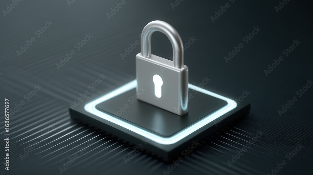 Poster digital lock symbolizing security and protection on a sleek surface.