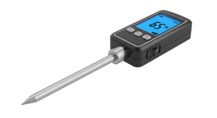 Digital Moisture Meter: Measures Content Accurately with Probe, LCD Display, and Battery Indicator.  Transparent Background Tutorial Included.
