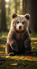 Obraz premium Cute Baby Brown Bear in Forest.