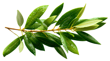 olive twig with green leaves isolated on white