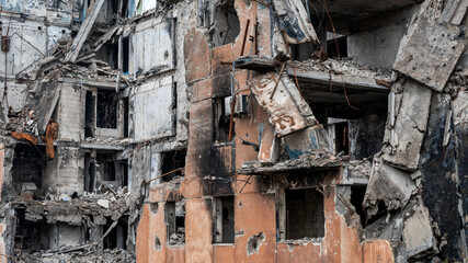 ruined street and destroyed houses the city Kiev war in Ukraine