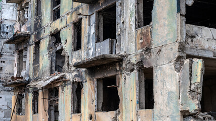 ruined street and destroyed houses the city Kiev war in Ukraine
