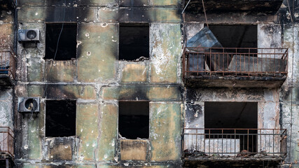 ruined street and destroyed houses the city Kiev war in Ukraine