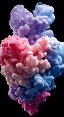 Cloud-like swirls of blended, pastel-hued pigments bloom, suggesting depth and fluidity against a stark black canvas