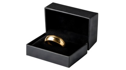 golden ring inside black gift box isolated on white
