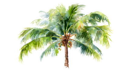 tropical palm tree watercolor style drawing isolated on white