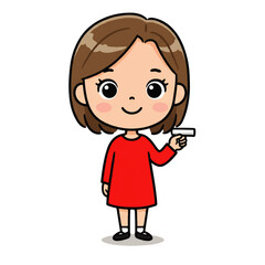 Adorable Cartoon Girl Holding White Object.