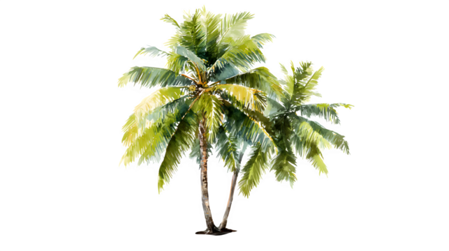 tropical palm tree watercolor style drawing isolated on white