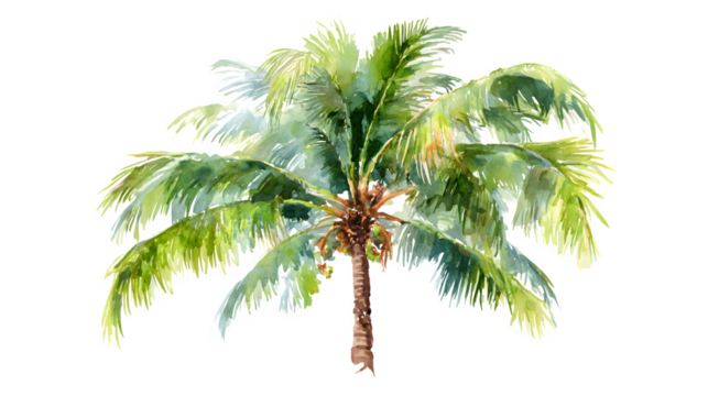 tropical palm tree watercolor style drawing isolated on white