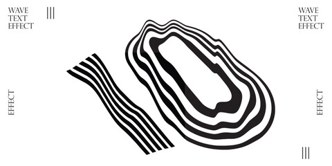 Number 10 with Liquid Wave Effect - Abstract Distorted Typography, Black and White Linear Pattern
