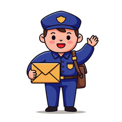 Cheerful Cartoon Postman Delivering Mail.