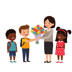 Children Presenting Flowers to Teacher.