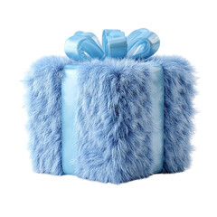 Fuzzy Fun Blue Gift Box with Fur Texture on Black Background.