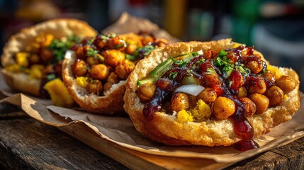 Freshly Assembled Trinidad Doubles on Rustic Street Market Stall Evoking Rich Culinary Heritage and Community Spirit