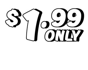 Promotional price text showing $1.99 Only in bold white on transparent background. Perfect for advertising, sale banners, product promotion, discount labels, retail marketing, and e-commerce design.