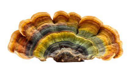 multicolored polypore mushroom, Coriolus versicolor fungus isolated on white background