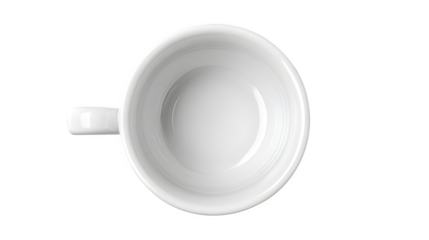 empty white ceramic coffee cup top view isolated on white
